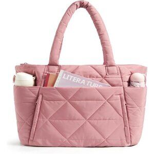 Tote Bag, Puffy Tote Bag with Zipper, Pink2
